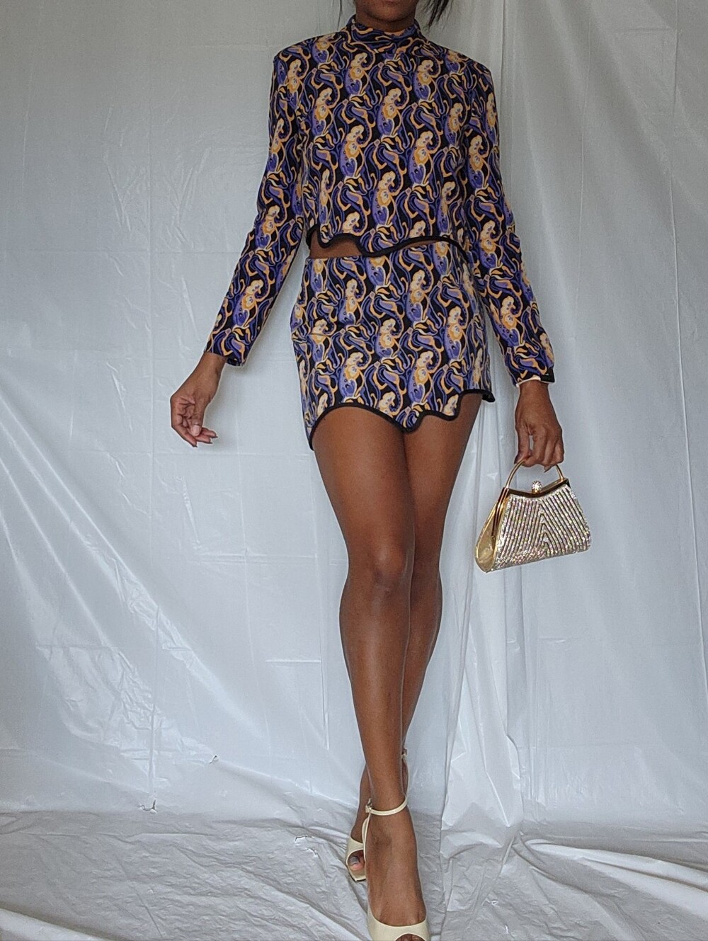 Printed Long Sleeve Top & Mini Skirt Matching Set